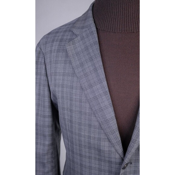 Savile Row Sport Coat Blazer Gray Windowpane Plaid Gray 46R Casual Jacket Wool - Picture 5 of 13